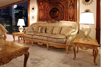 Minotti Luigi&Benigno歐式實木雕花型布藝三位沙發